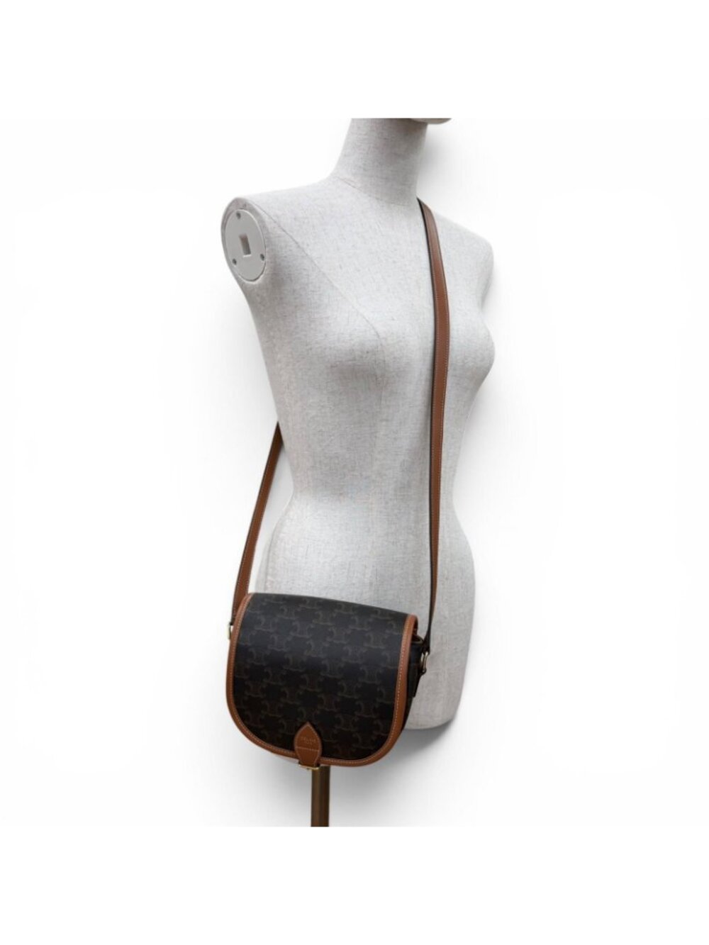 Celine Medium Folco Triomphe Canvas Shoulder Bag Tan Brown - Picture 9 of 12